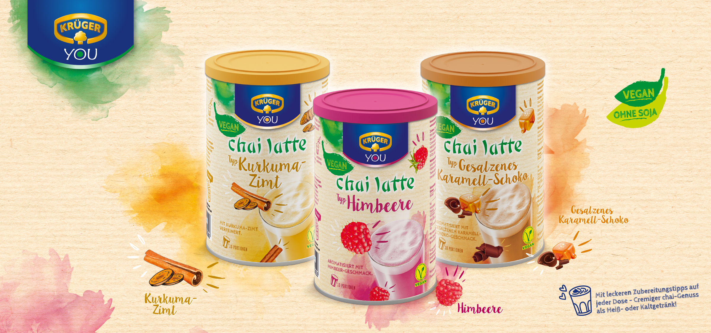 Kr�ger You. chai latte in 3 tollen Sorten. Packaging von adworx.