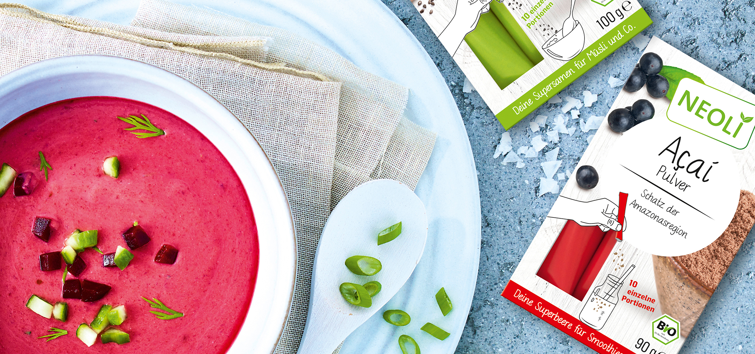 NEOLI Superfoods - Deine Portion Gl�ck. Konzept und Design von adworx.
